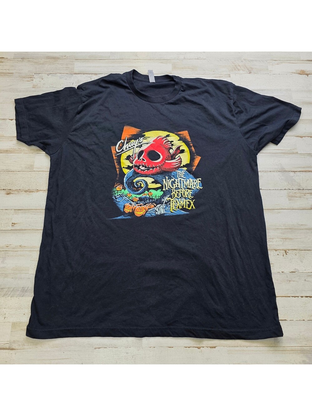 Chuy's Nightmare Before Tex-Mex Graphic T-Shirt XXL Black Tim Burton Parody